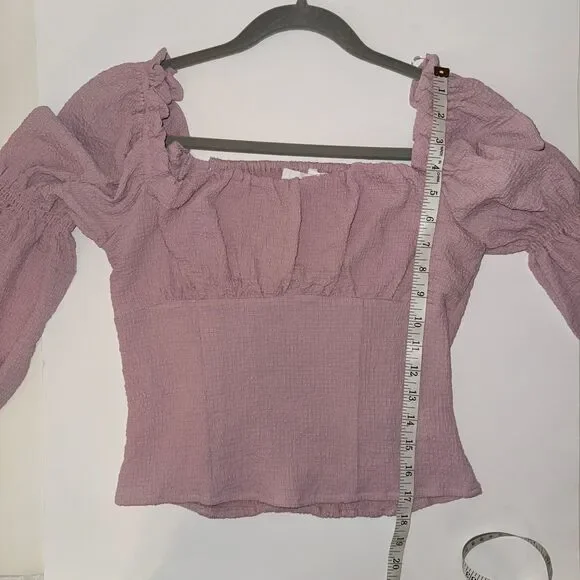 ASTR the Label Lilac Pink Puff Long Sleeve Ruched Bust Top Smocked Blouse sz M - Picture 10 of 13